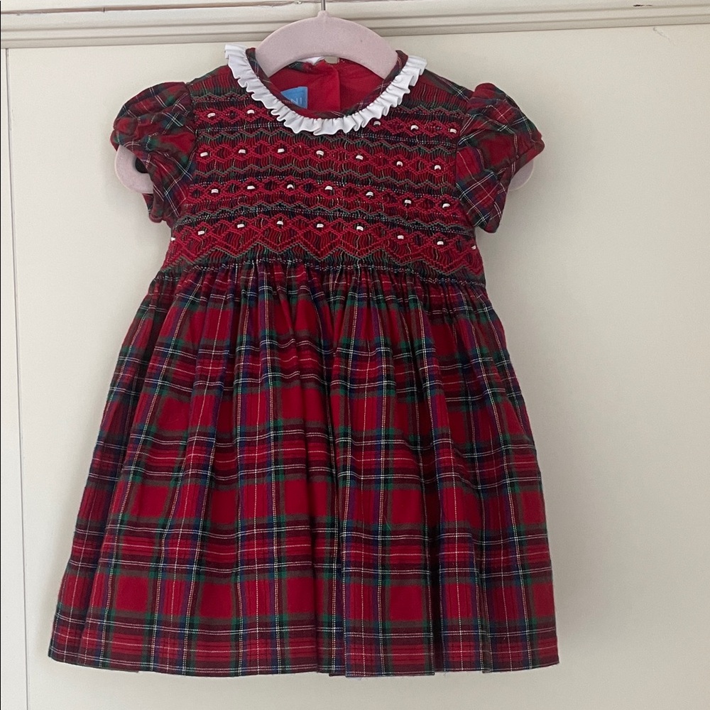 ANAVINI Hand Smocked Red Plaid Dress - Holiday / Christmas 12- 18 Months